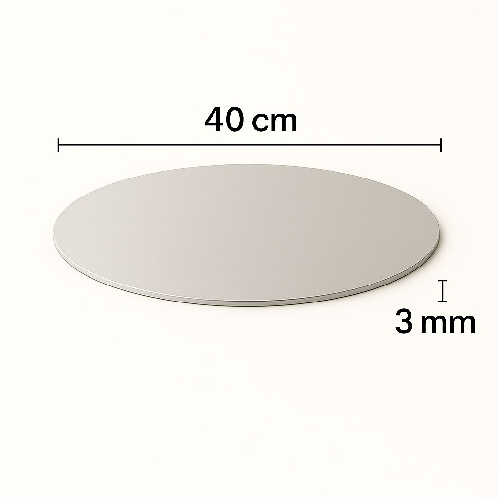 Base O Bandeja de Carton Para Torta Redonda De 40Cm Plateada De 3mm Grosor | Kraftcolors