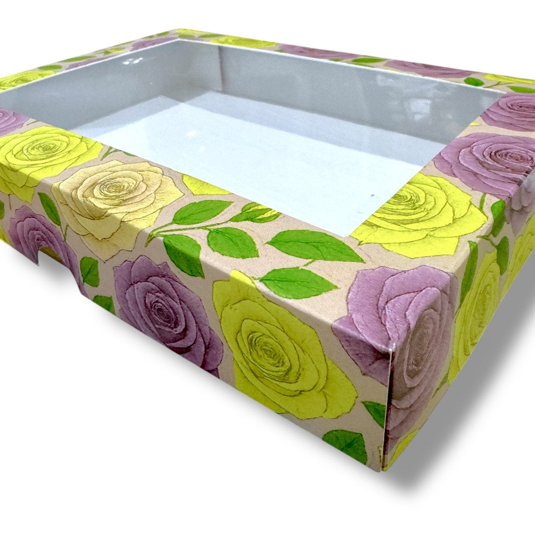 Caja para 6 Alfajores con Visor Flores | 19x14x3 cm | Pack 10 | Kraftcolors