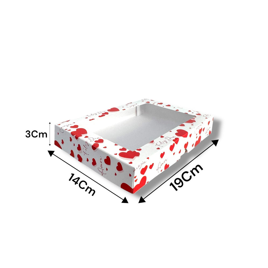 Caja para 6 Alfajores con Visor Corazones | 19x14x3 cm | Pack 10 | Kraftcolors