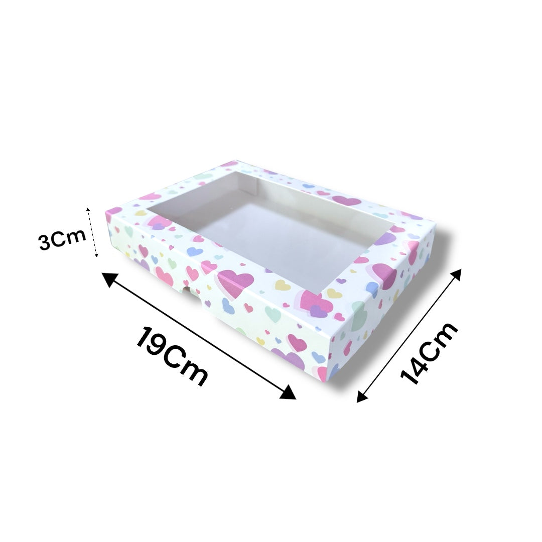 Caja para 6 Alfajores con Visor Corazones Pasteles | 19x14x3 cm | Pack 10 | Kraftcolors
