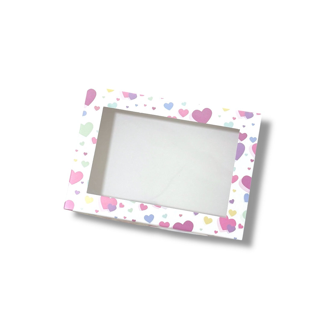 Caja para 6 Alfajores con Visor Corazones Pasteles | 19x14x3 cm | Pack 10 | Kraftcolors