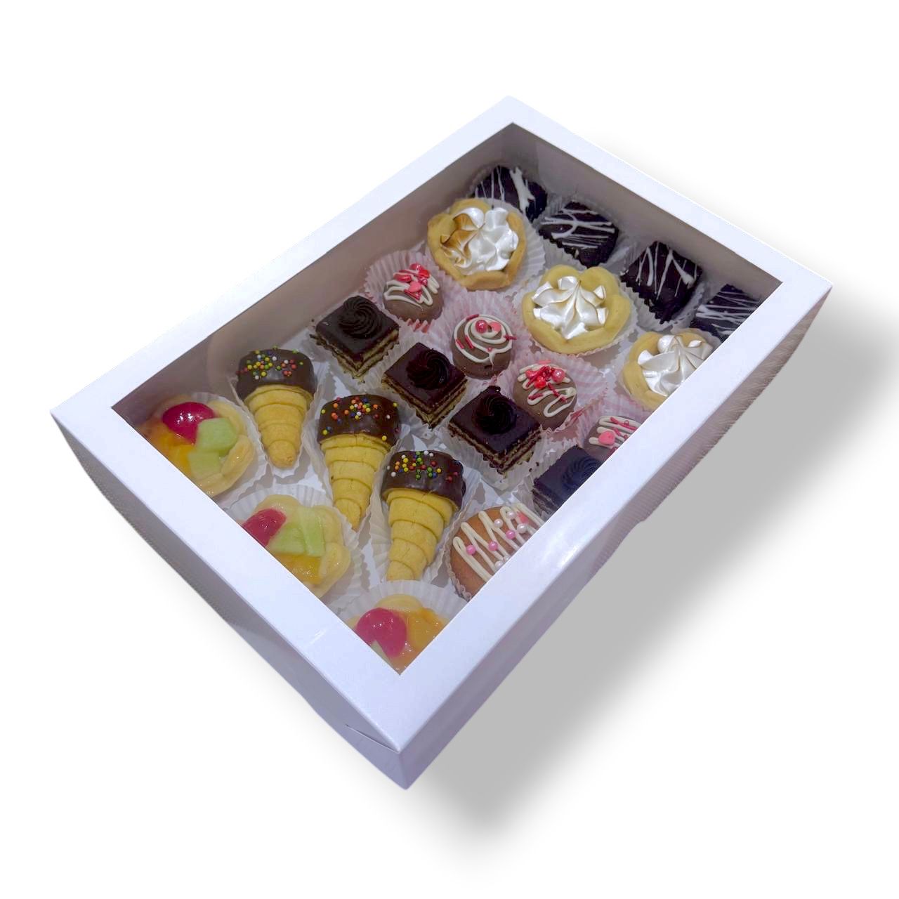 Caja con Visor para Cocteleria Canapes Dulces Picoteo 40x28x6 cm | Pack 10 | Kraftcolors