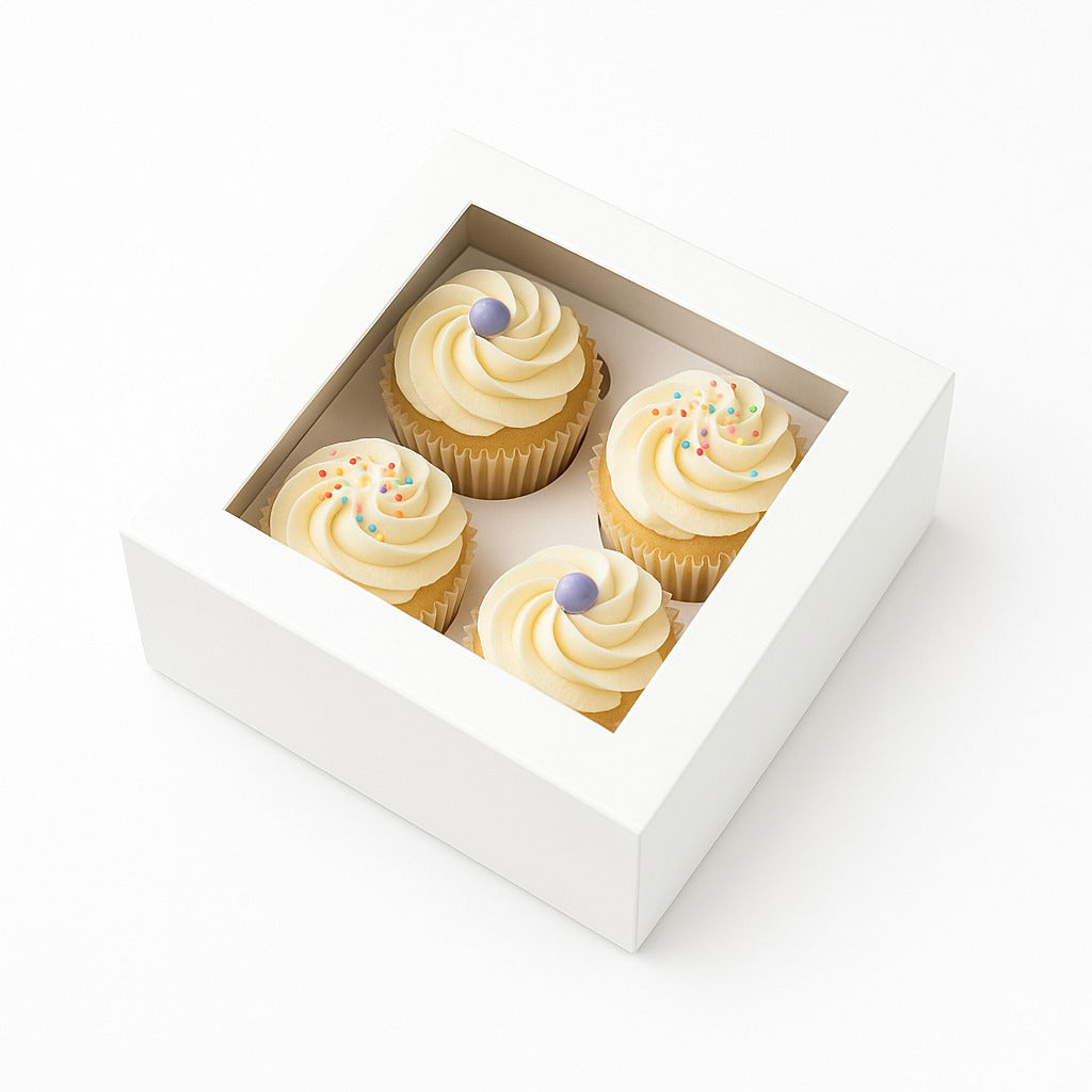 Caja para con Visor 4 Cupcakes | 17x17x8 cm | Pack 10 | Kraftcolors